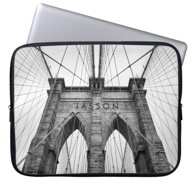 Black & White Photo Brooklyn Bridge Laptop Sleeve (Front)