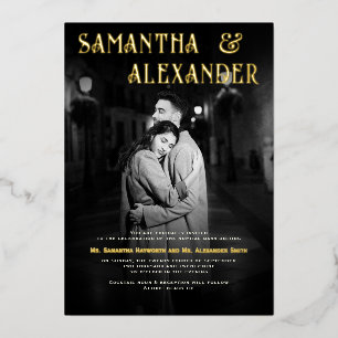 Black & White Photo Catholic Nuptial Mass Wedding Foil Invitation