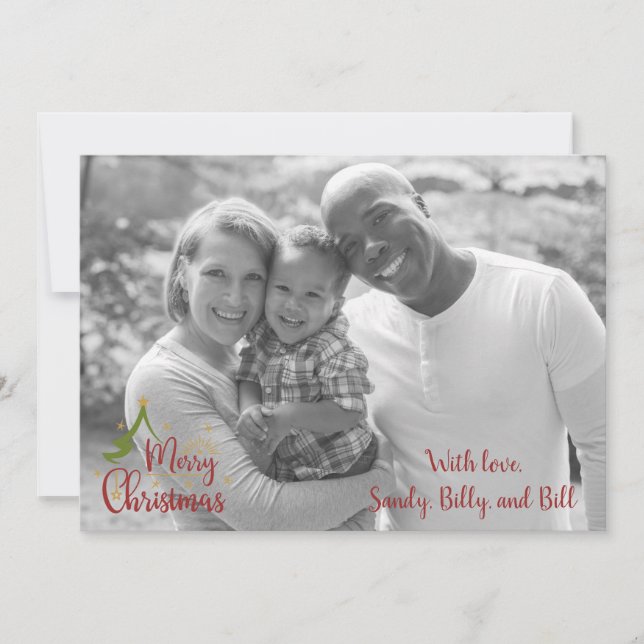 Black & White Photo Christmas Flat Card - 2 Sided (Front)