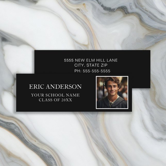 Black White Photo Class of 2024 Graduate Mini Business Card (Black and white mini business card with photo for the high school or college graduate)