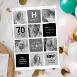 Black White Photo Collage 70th Birthday Invitation<br><div class="desc">Contemporary 70th birthday party invitations featuring a modern photo collage,  stylish black and gray squares,  and a stylish text template for you to personalize with your own celebration information.</div>