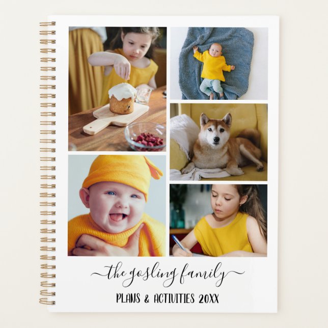 Black White Photo Collage Family Planner (Front)