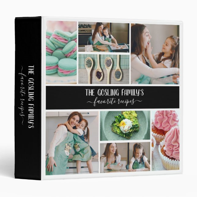 Black White Photo Collage Family Recipes 3 Ring Binder (Front/Spine)