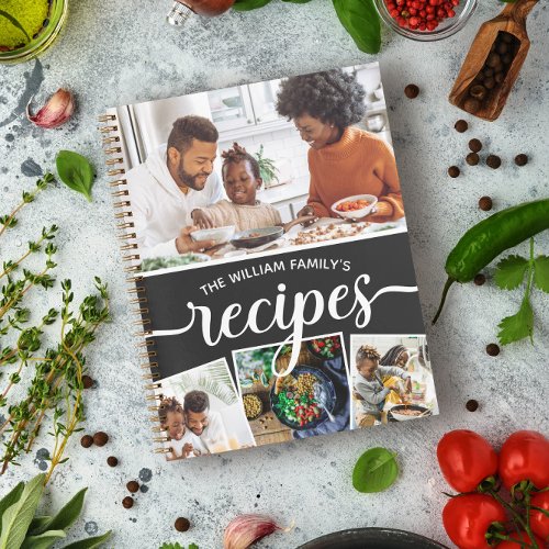 Black White Photo Collage Family Recipes Notebook