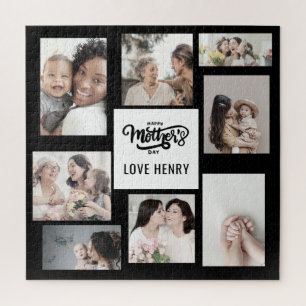 Black White Photo Collage Gift Happy Mother's Day Jigsaw Puzzle