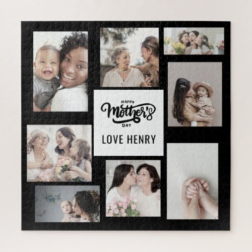 Black White Photo Collage Gift Happy Mothers Day  Jigsaw Puzzle