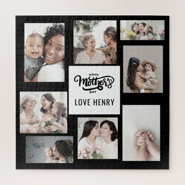 Black White Photo Collage Gift Happy Mother's Day  Jigsaw Puzzle (Vertical)