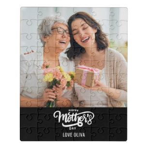 Black White Photo Collage Gift Happy Mother's Day Jigsaw Puzzle