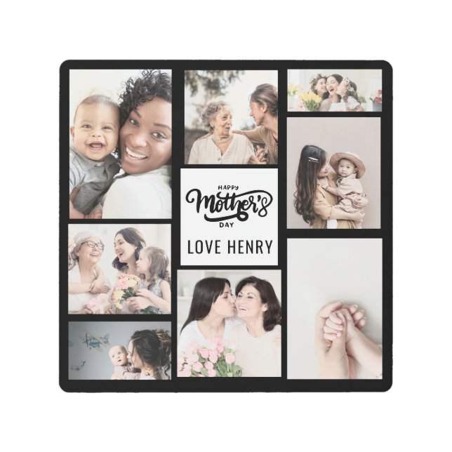Black White Photo Collage Gift Happy Mother's Day  Metal Print (Front)