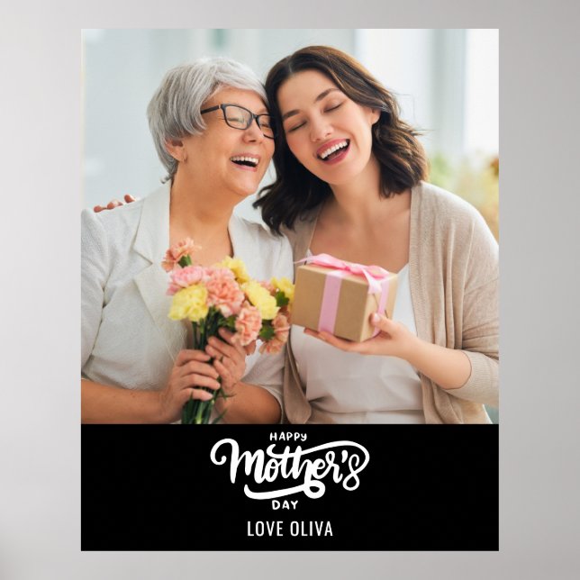 Black White Photo Collage Gift Happy Mother's Day  Poster (Front)