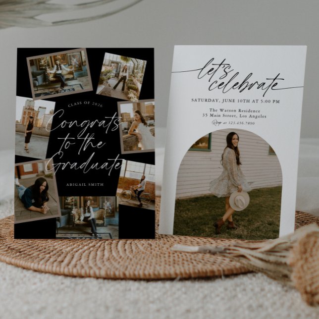 Black & White Photo Collage Graduation Invitation (Creator Uploaded)