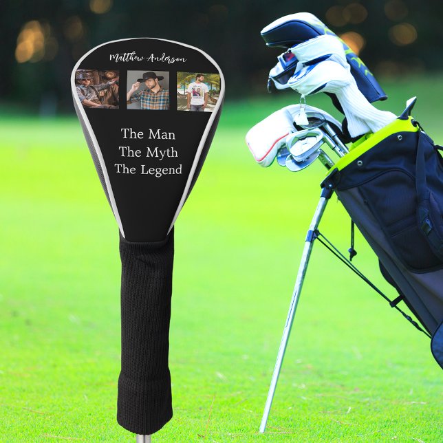 Black white photo collage man myth legend golf head cover (Creator Uploaded)