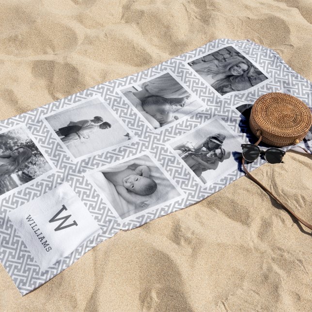 Black & White Photo Collage Monogram Beach Towel (Creator Uploaded)