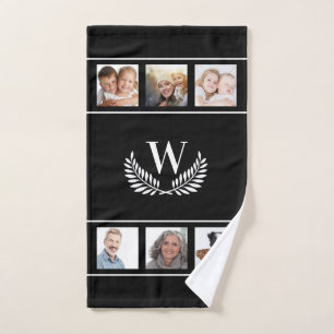 Black white photo collage monogram initial classic bath towel set