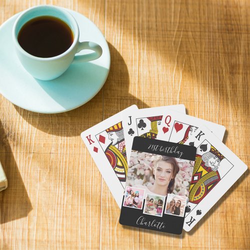 Black white photo collage name birthday party playing cards