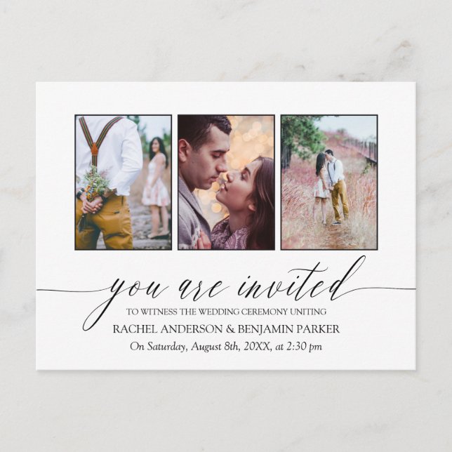 Black & White Photo Collage Wedding Invitation Postcard (Front)