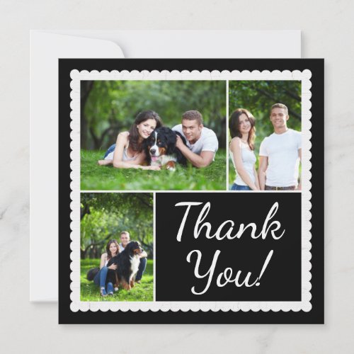 Black White Photo Collage Wedding Thank You Card