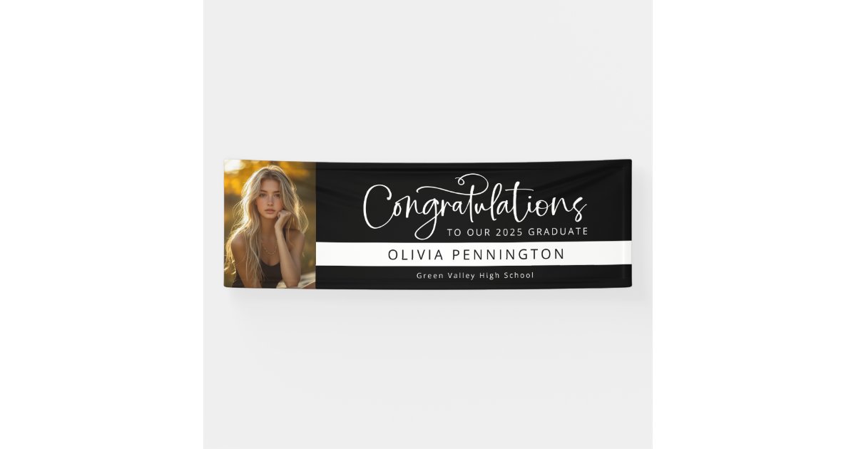 Black White Photo Congratulations Graduate Banner | Zazzle