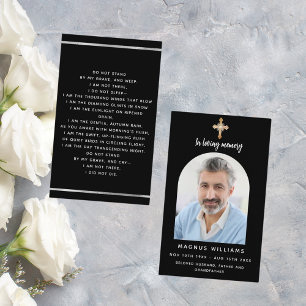 Black white photo cross arch funeral prayer card