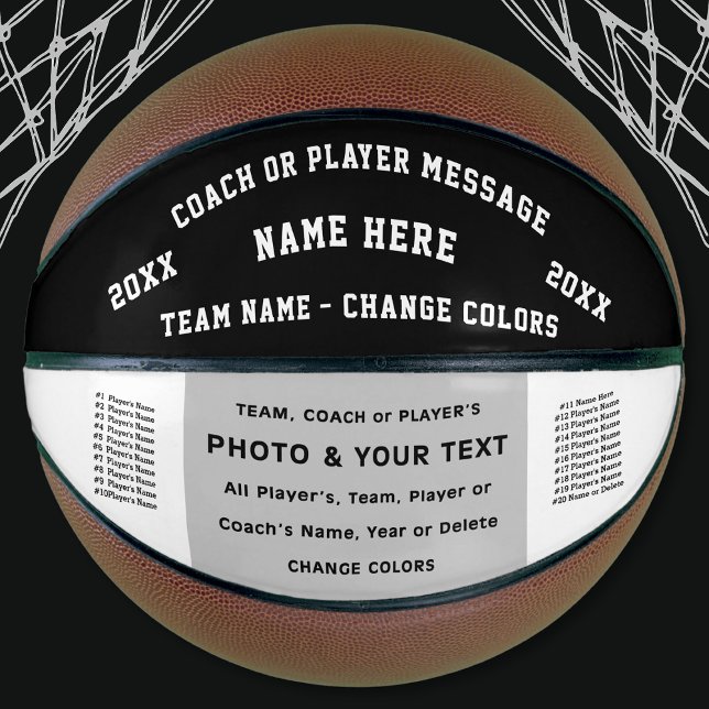 Black White Photo Custom Made Basketball for Coach (Basketball senior night gifts. Best Gifts for basketball coaches. Basketball Players Names. Photo)