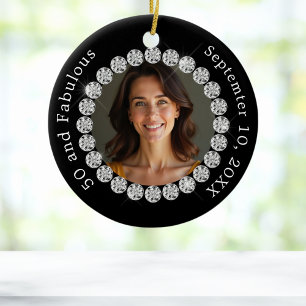 Black white photo diamonds fabulous birthday ceramic ornament