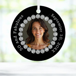 Black white photo diamonds fabulous birthday metal ornament