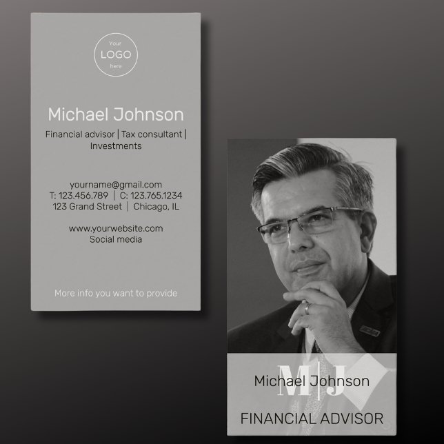 Black white photo financial advisor Business Card (Creator Uploaded)