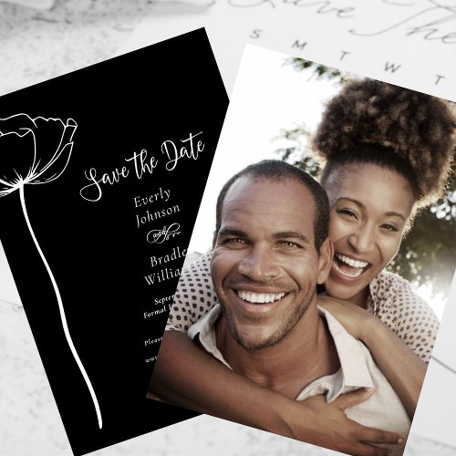 Black White Photo Floral Save the Date Wedding     Invitation