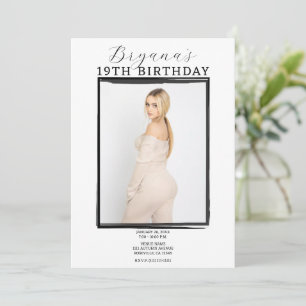 Black & White Photo Frame Trendy Modern Birthday Invitation