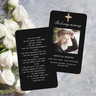 Black white photo funeral cross prayer card