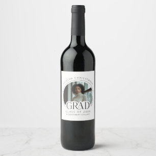 Black White Photo Grad Graduation Party Wine Label