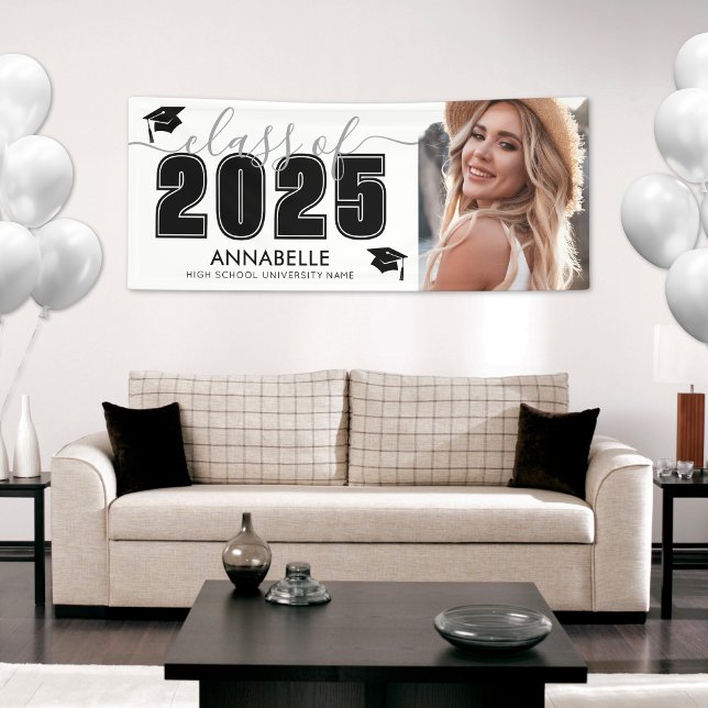 Black White Photo Graduation Party Banner (Class Of 2025 Black White Photo Graduation Party Banner )
