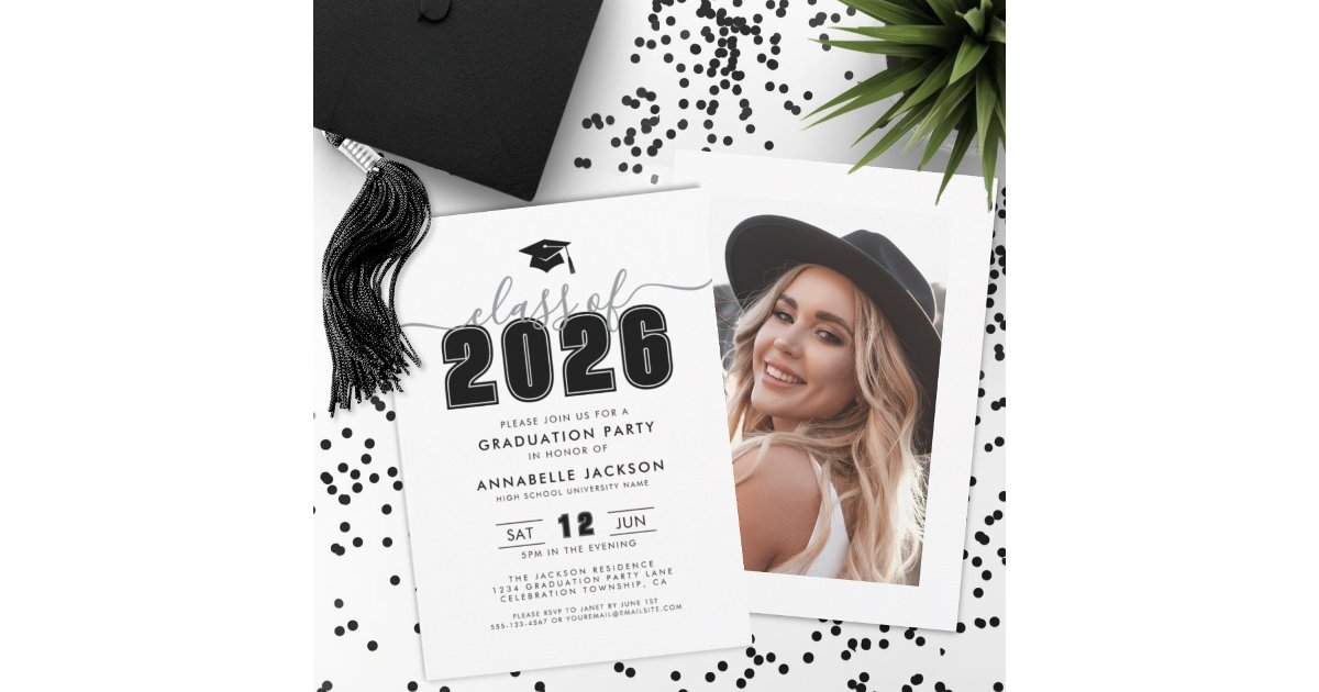 Black White Photo Graduation Party Invitation | Zazzle