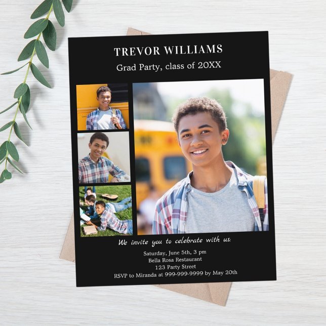Black white photo Graduation Party invitation (Creator Uploaded)