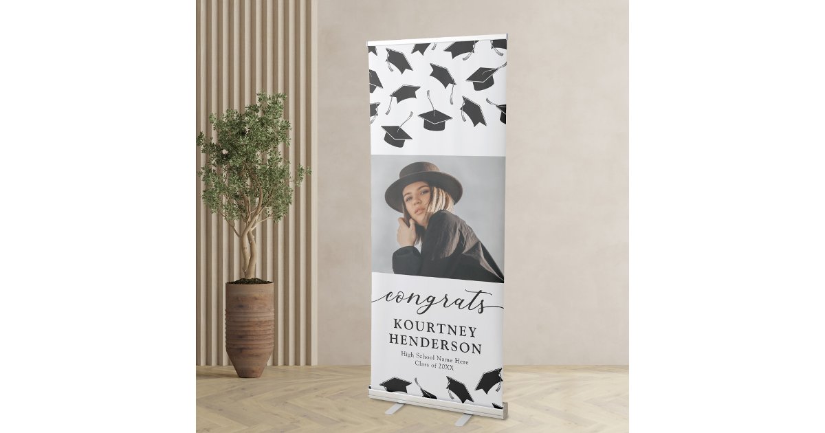 Black White Photo Graduation Party Retractable Banner | Zazzle