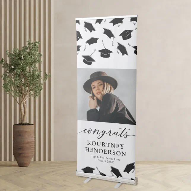 Black White Photo Graduation Party Retractable Banner | Zazzle