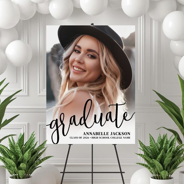Black White  Photo Graduation Party Sign (Black White Photo Graduation Party Sign)