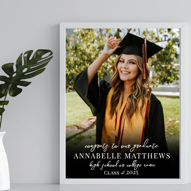 Black White Photo Graduation Party Sign (Elegant Black White Photo Graduation Party Sign)