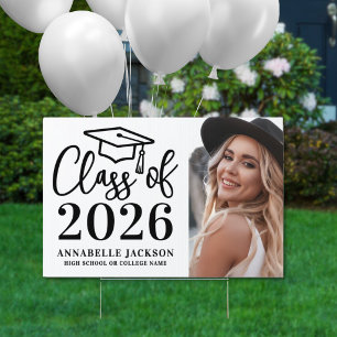 Black White Photo Graduation Yard Sign
