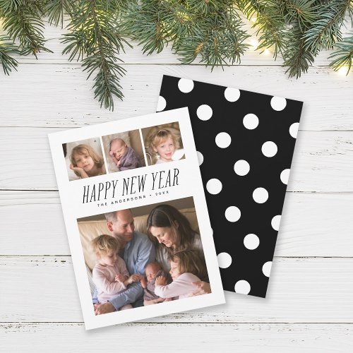 Black  White Photo Happy New Year Card