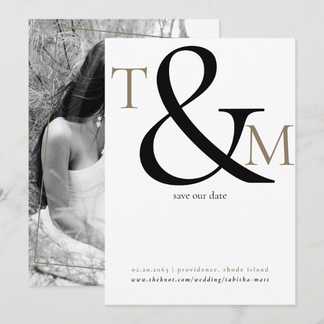 Black & White Photo Initials Modern Wedding  Save The Date (Front/Back)