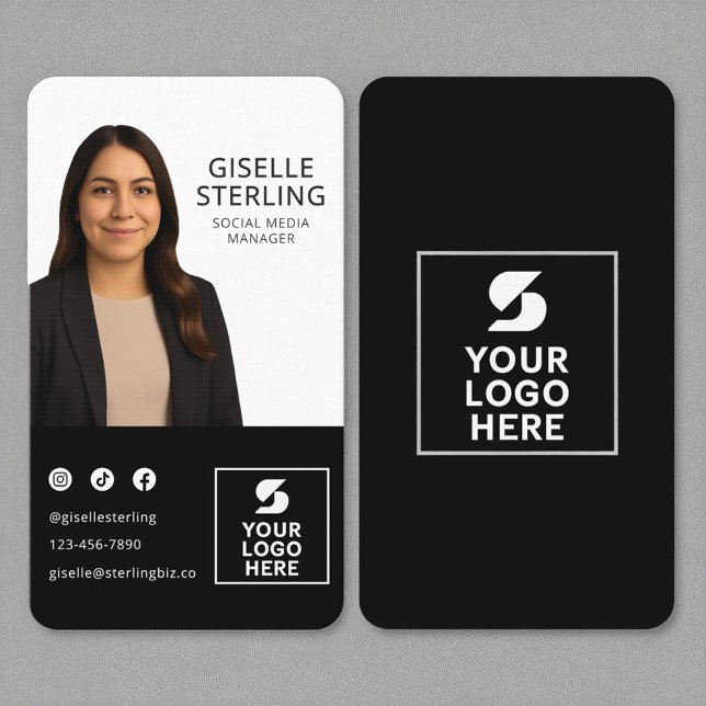 Black White Photo Logo Portrait Modern  Business Card (Creator Uploaded)