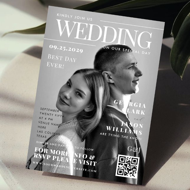Black White Photo Magazine Wedding Invitation (Creator Uploaded)