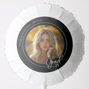 Black White Photo Modern Grad Graduation Balloon