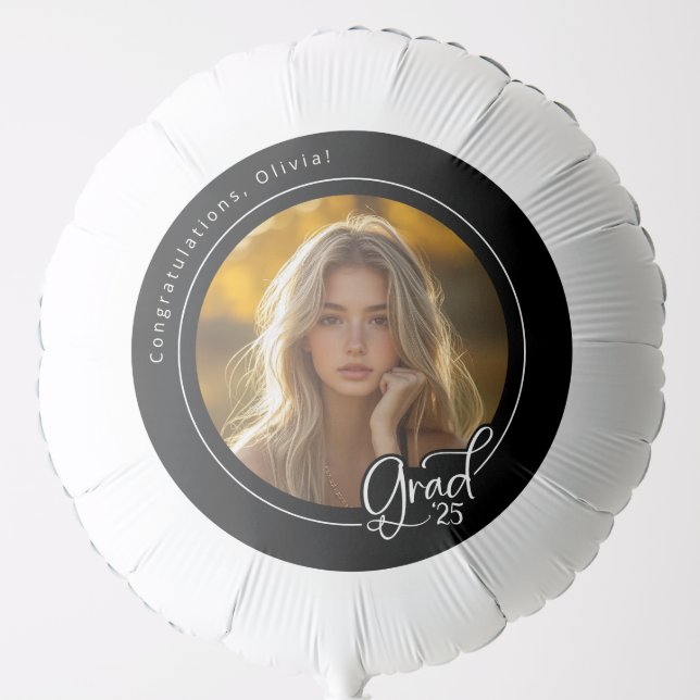 Black White Photo Modern Grad Graduation Balloon (Front)