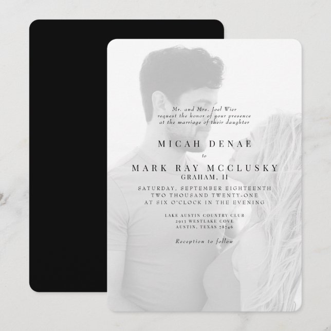 Black & White Photo Modern Wedding Invitation (Front/Back)