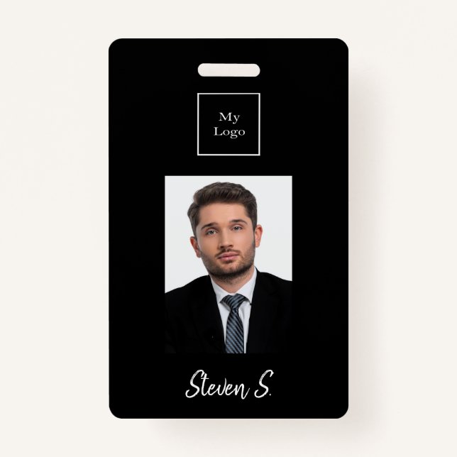 Black white photo name business logo badge (Front)