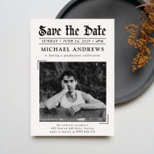 Black & White Photo Newspaper Graduation Party 