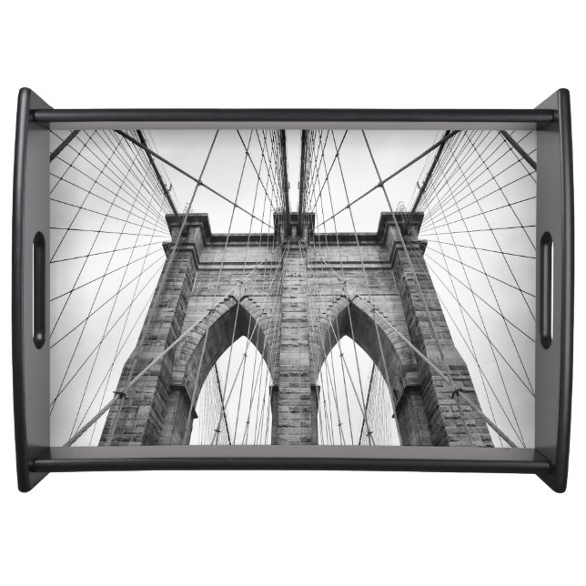 Black & White Photo Of Brooklyn Bridge Serving Tray (Front)