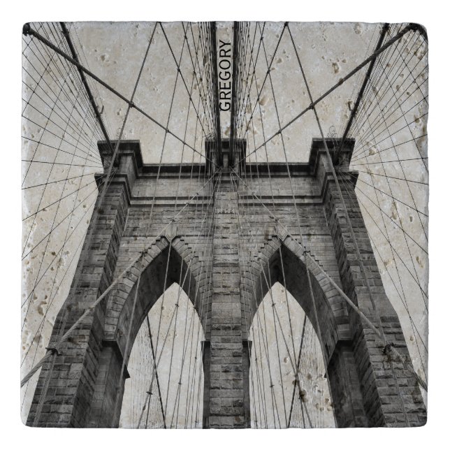Black & White Photo Of Brooklyn Bridge Trivet (Front)